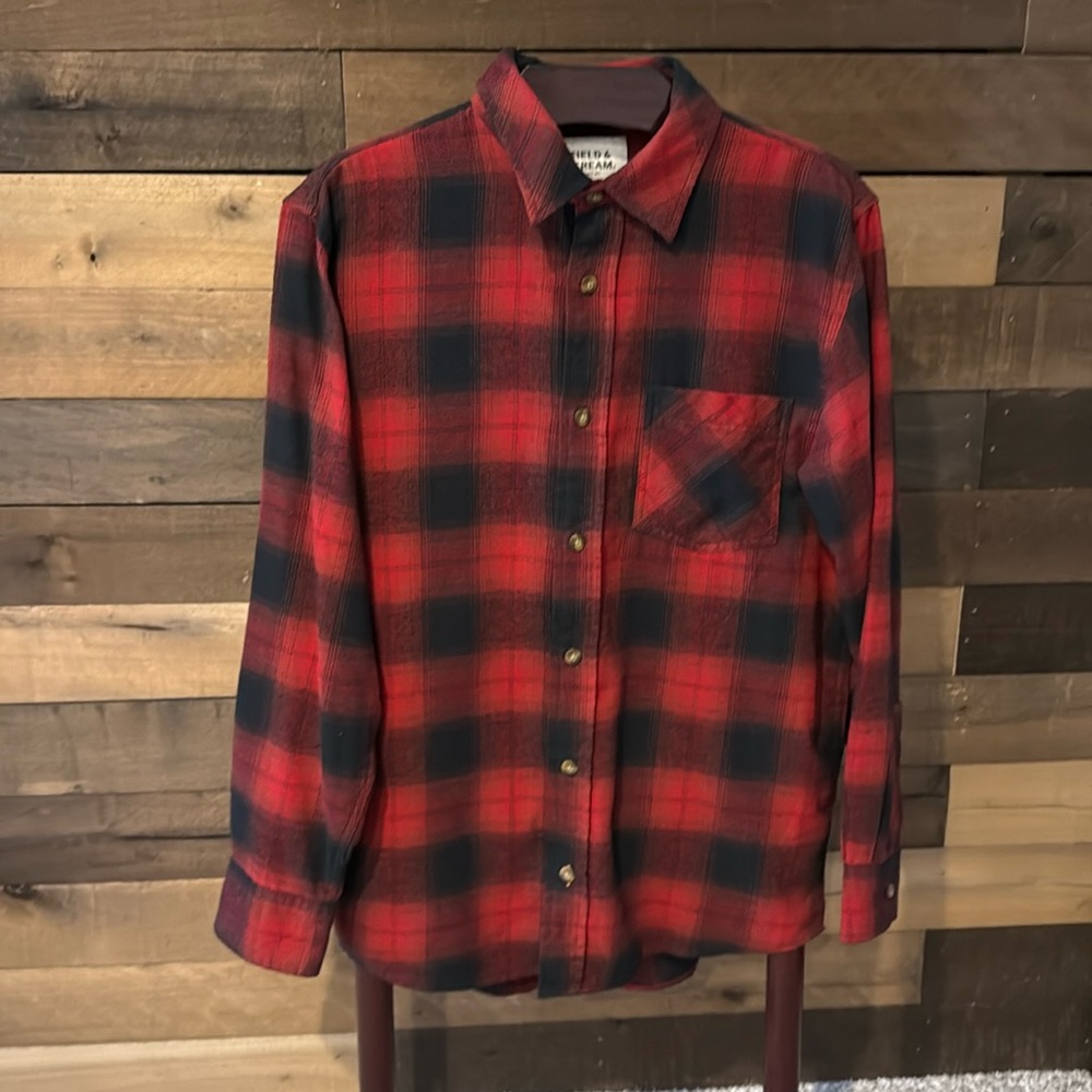 Field and Stream Men's Red/Black Long Sleeve Button Flannel Shirt Size Medium